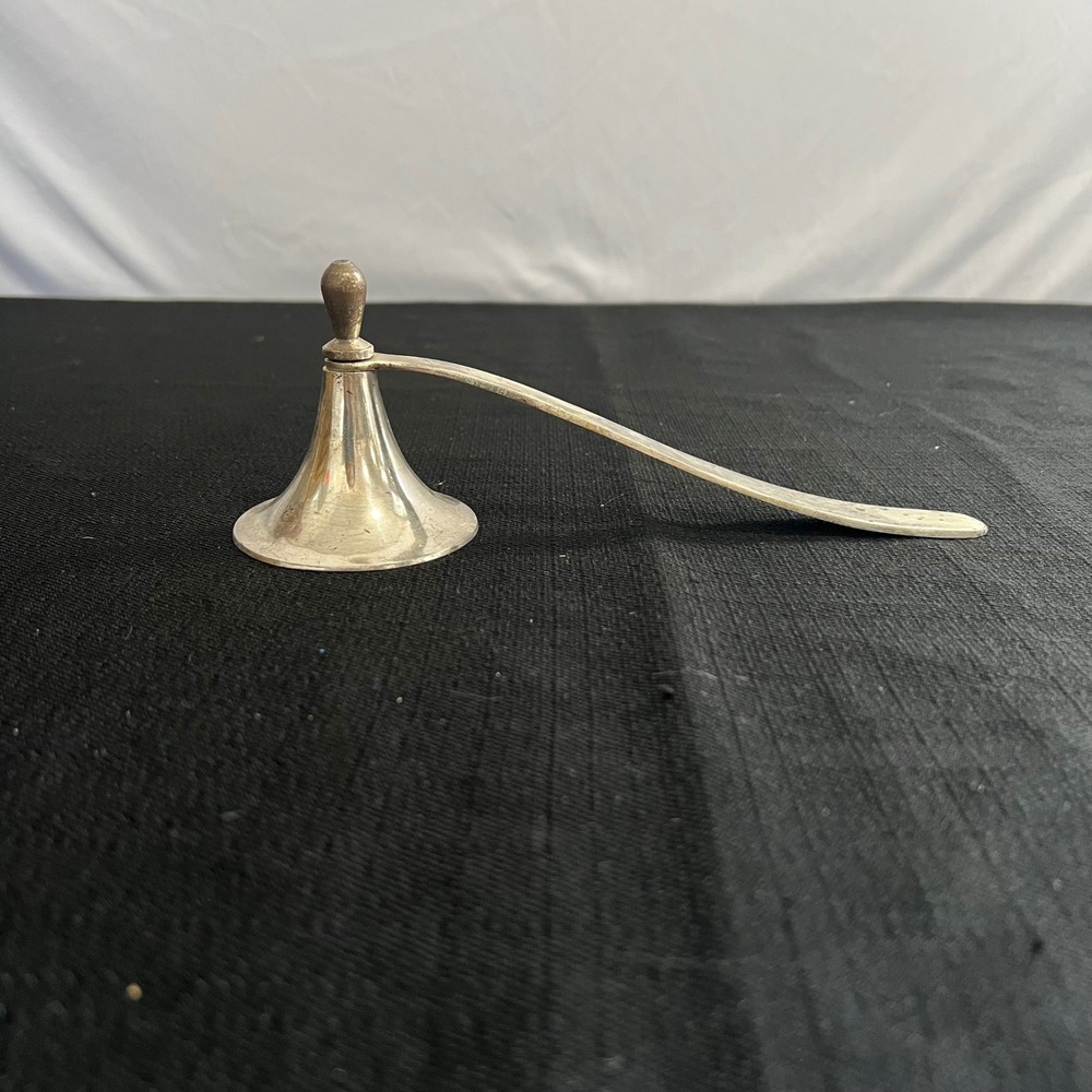 Vintage Silver Tone Metal Candle Snuffer Bell with Long Curved Handle 9.5 Inch